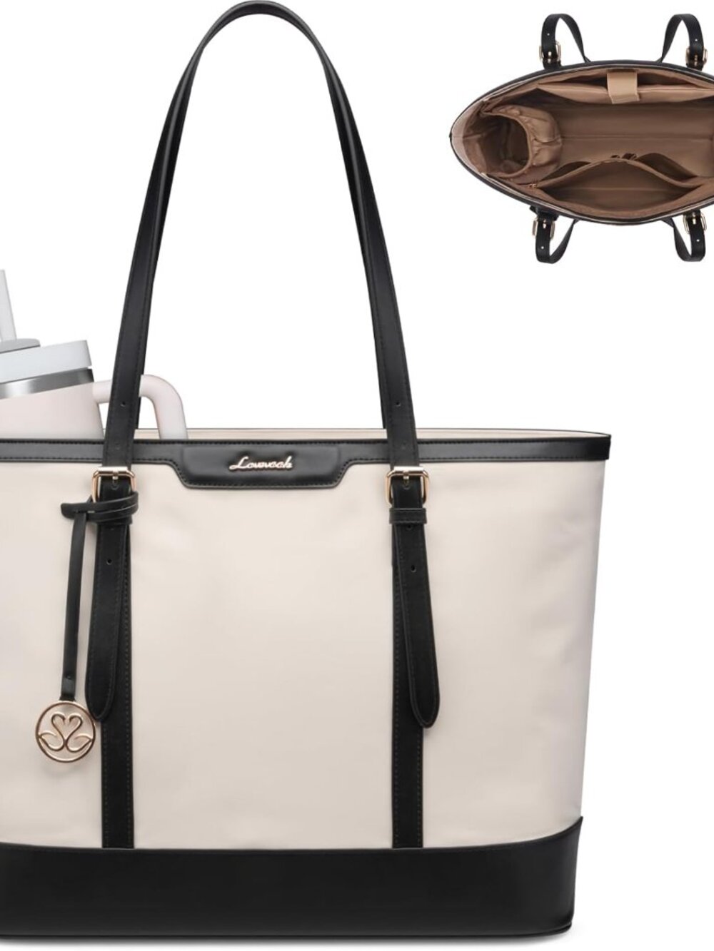 Work Tote Bag for Women 15.6 Inch Laptop Computer Bags with Cup Holder, Large Te